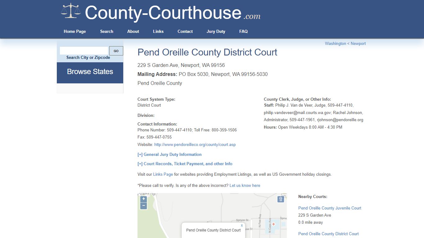 Pend Oreille County District Court in Newport, WA - Court Information