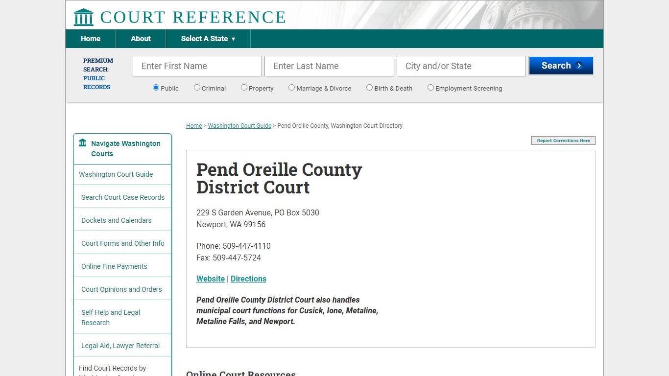 Pend Oreille County District Court - Courtreference.com